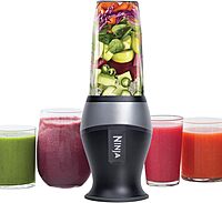 Ninja Fit Compact Personal Blender, Portable Blender for-Smoothies, Shakes, Food Prep, and Frozen Blending, 700-Watt Base, (2) 16-oz. Cups and Spout Lids, Black QB3001SS Push to blend