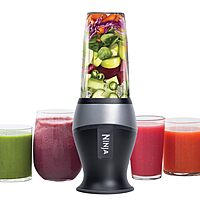 Ninja Fit Compact Personal Blender, Portable Blender for-Smoothies, Shakes, Food Prep, and Frozen Blending, 700-Watt Base, (2) 16-oz. Cups and Spout Lids, Black QB3001SS Push to blend