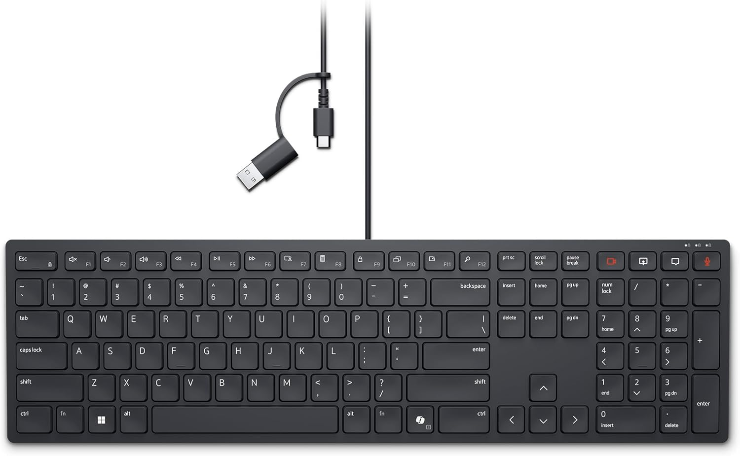 Dell KB525C Wired Collaboration Keyboard - USB-C & USB-A Versatile connectivity, 15 Programmable Shortcuts Keys
