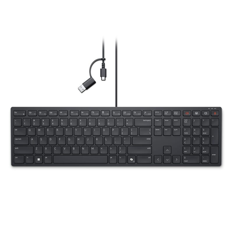 Dell KB525C Wired Collaboration Keyboard - USB-C & USB-A Versatile connectivity, 15 Programmable Shortcuts Keys