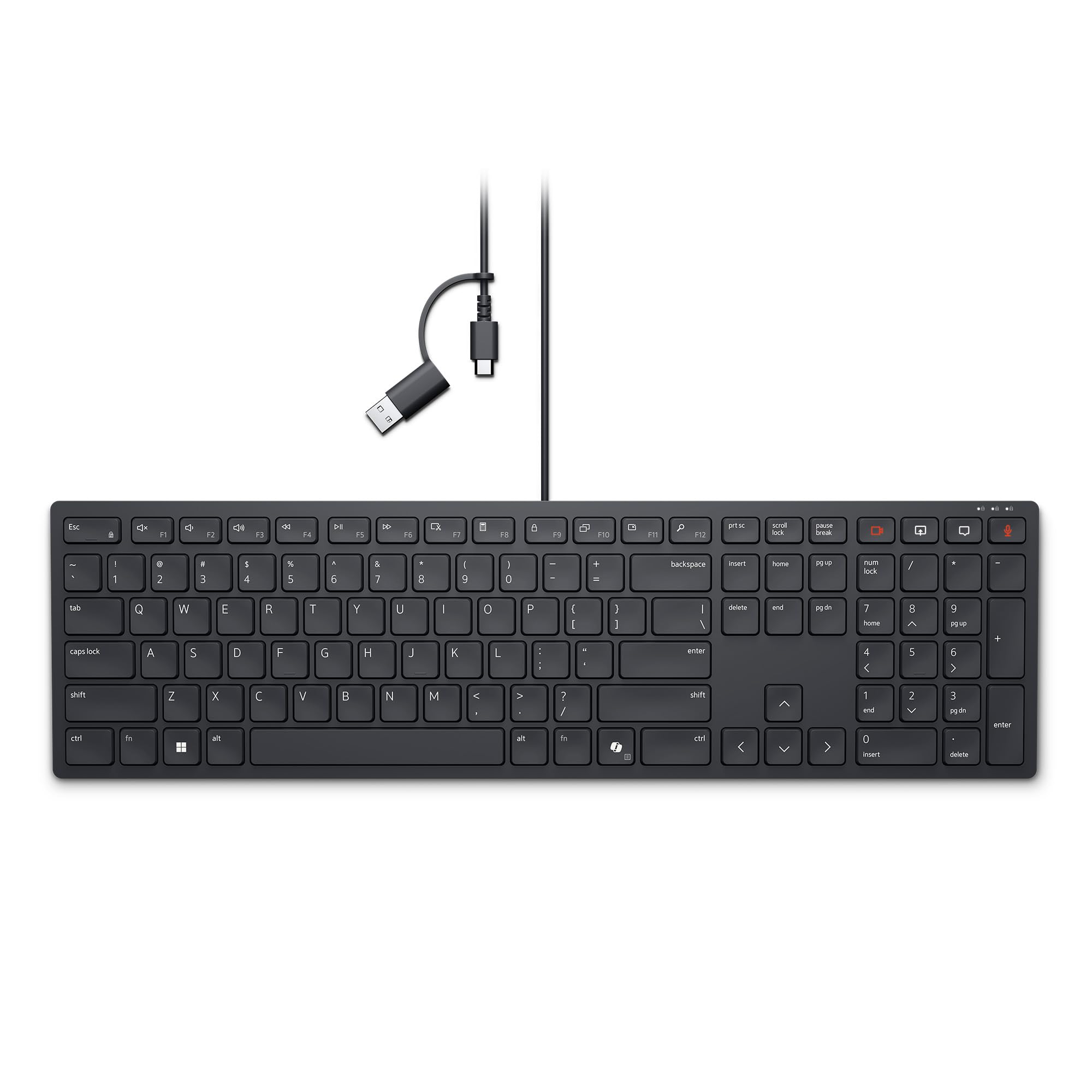 Dell KB525C Wired Collaboration Keyboard - USB-C & USB-A Versatile connectivity, 15 Programmable Shortcuts Keys