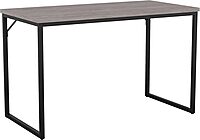 Martha Stewart Noah Home Office Parsons Desk in Gray Wood Grain with Oil Rubbed Bronze Metal Frame Gray Top/Oil Rubbed
