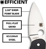 Spyderco Efficient Value Knife with 2.98" Stainless Steel Drop-Point Blade and Durable Black G-10 Handle - PlainEdge - C216GP 3" Steel Blade