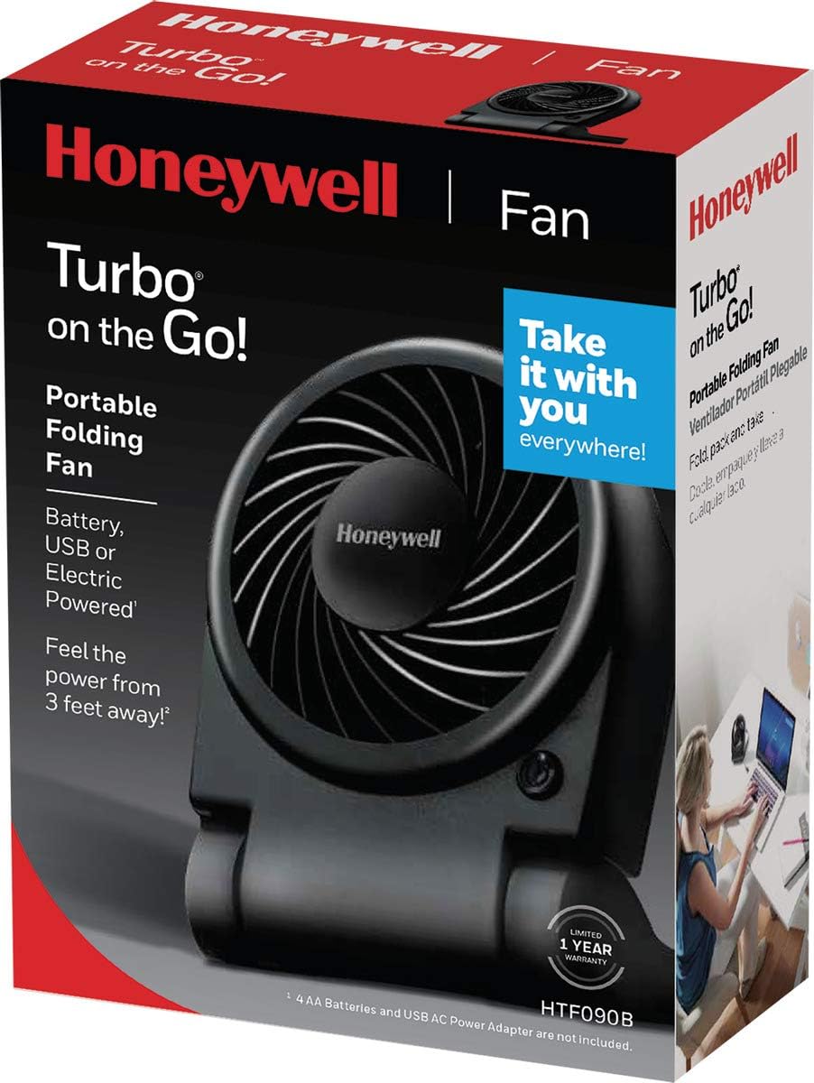 Honeywell HTF090B Turbo on the Go Personal Fan, Black – Small, Portable Fan 5 x 2.2 x 6 inches