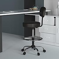 Adjustable Drafting Stool with Back and Removable Foot Rest: 28 to 34" Seat Height, 16 x 16" Seat