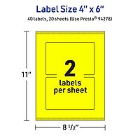 Avery Printable Rectangle Labels, Sure Feed Technology, 4 x 6, Neon Yellow, Print-to-The-Edge, Laser/Inkjet Printable