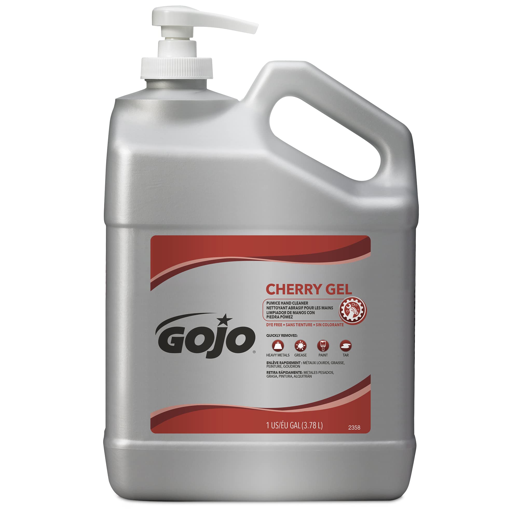 GOJO Cherry Gel Pumice Hand Cleaner Cherry Fragrance, 1 Gallon Hand Cleaner with Pumice in Pump Bottle (Pack of 1)