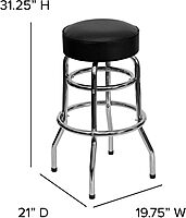 Flash Furniture Bruno Double Ring Chrome Backless Barstool with Black Upholstered Seat and Integrated Footrest Black Set of 1