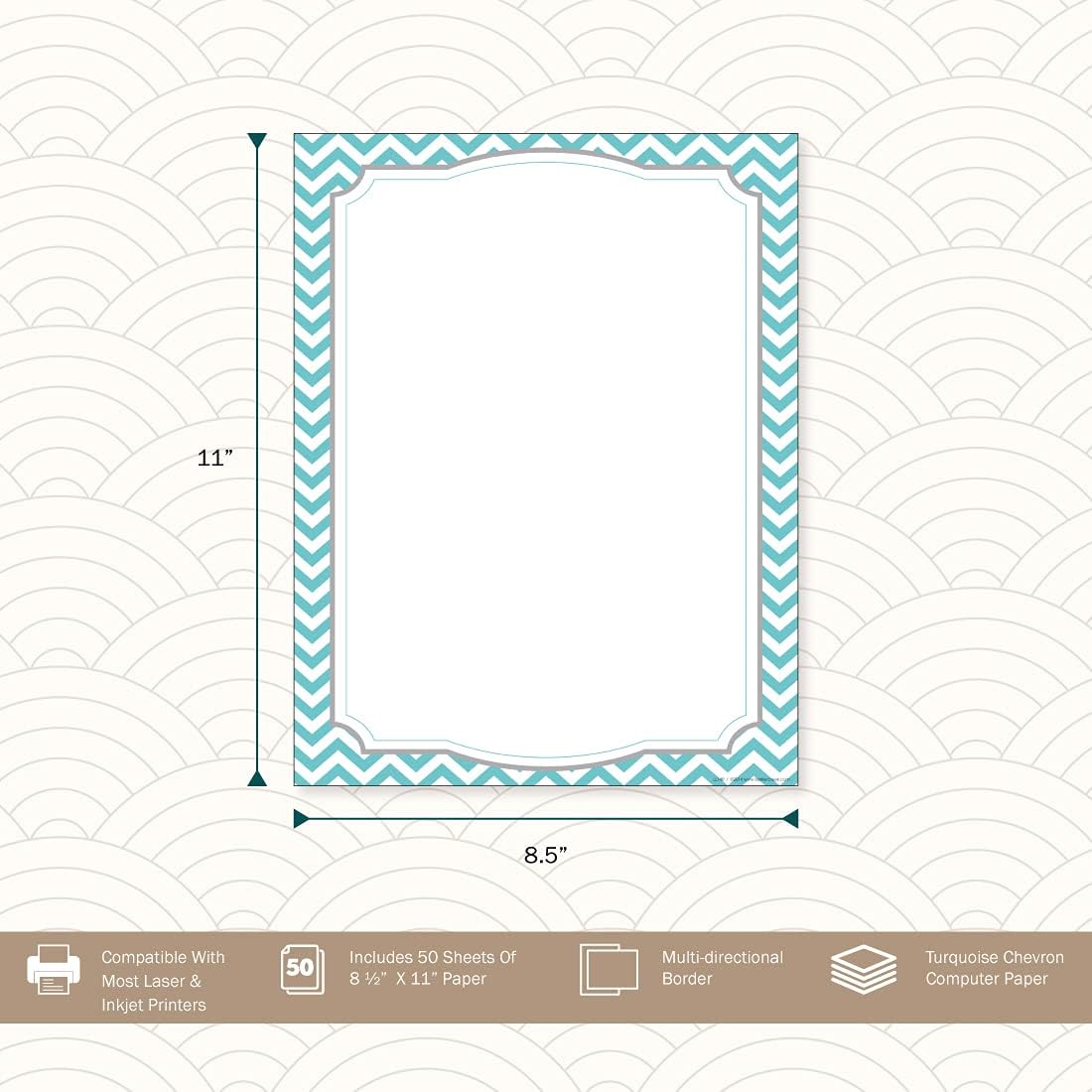 Barker Creek Turquoise Chevron Computer Paper, 8-1/2 x 11 Inches, 50 Sheets