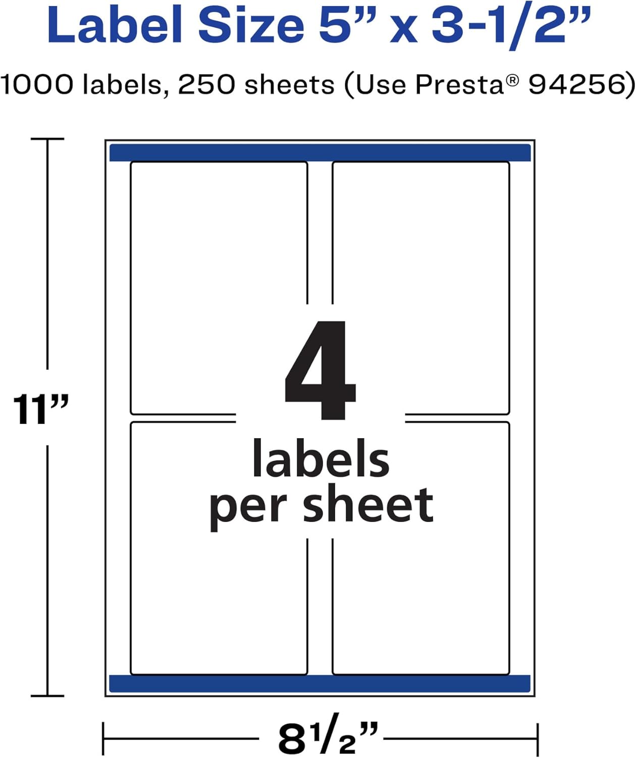 Avery Matte White Rectangle Labels, Sure Feed Technology, 5 x 3.5 in.