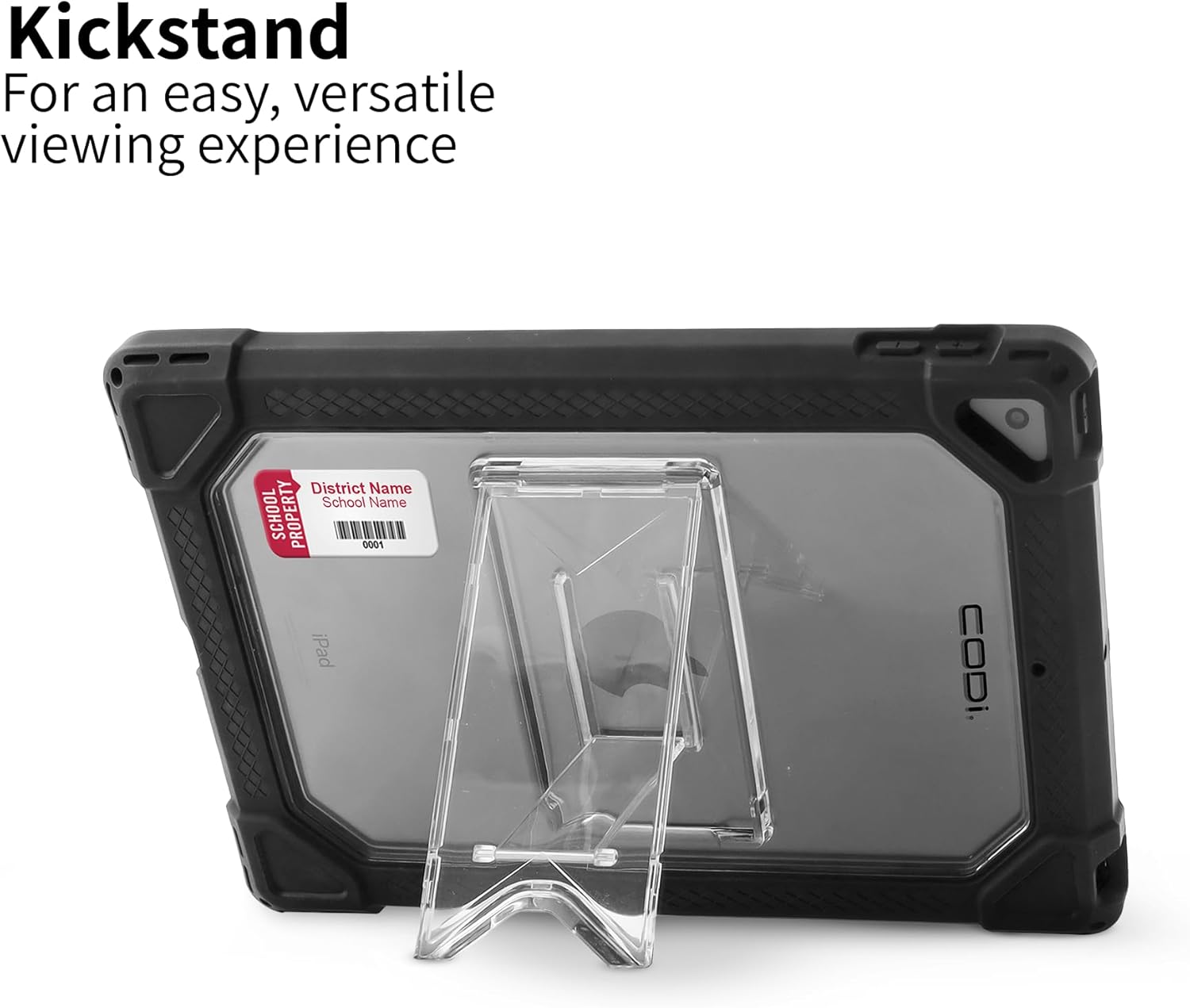 CODi Clear Rugged Case for iPad 10.2" (9th, 8th, 7th Gen) with Kickstand, Shockproof Protection, Asset Tag Window