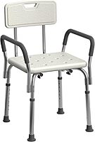 Medline Shower Chair for Inside Shower, Heavy Duty, 350 lb Capacity, Adjustable Height, Non-Slip Seat with Padded Armrests & Back, White