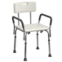Medline Shower Chair for Inside Shower, Heavy Duty, 350 lb Capacity, Adjustable Height, Non-Slip Seat with Padded Armrests & Back, White
