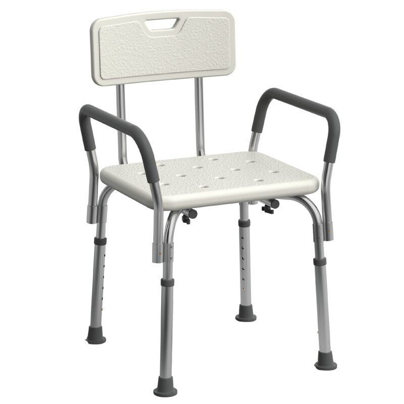 Medline Shower Chair for Inside Shower, Heavy Duty, 350 lb Capacity, Adjustable Height, Non-Slip Seat with Padded Armrests & Back, White