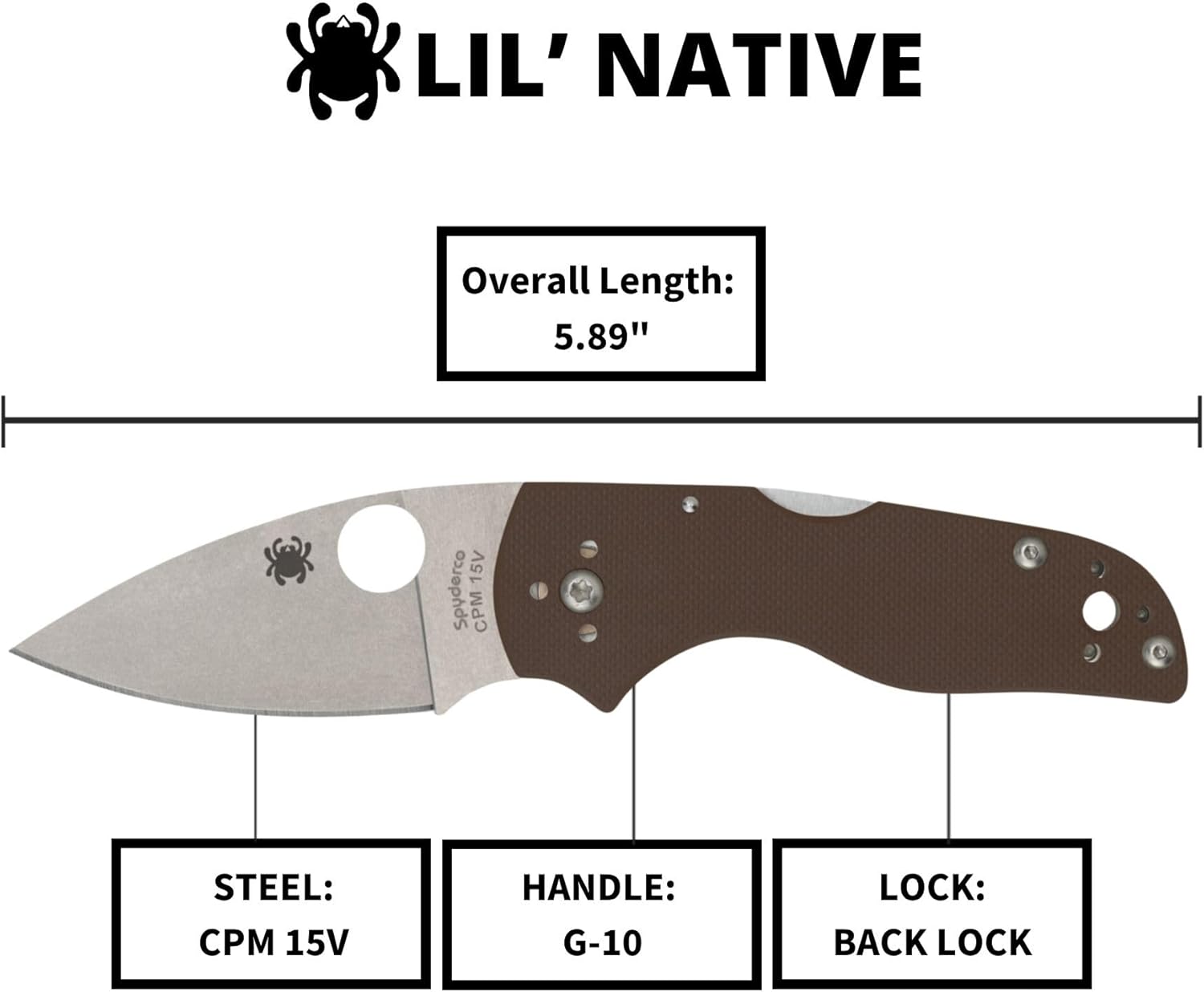 Spyderco Knives Lil' Native Mid Back Lock Sprint Run C230MBGPBN15V Brown G-10 and CPM 15V Steel Pocket Knife