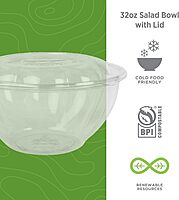 ECO-PRODUCTS Compostable Clear PLA Salad Bowls with Lids, Case of 150