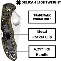 SPYDERCO Delica 4 Lightweight Signature Folding Knife with Flat-Ground VG-10 Blade and FRN Handle