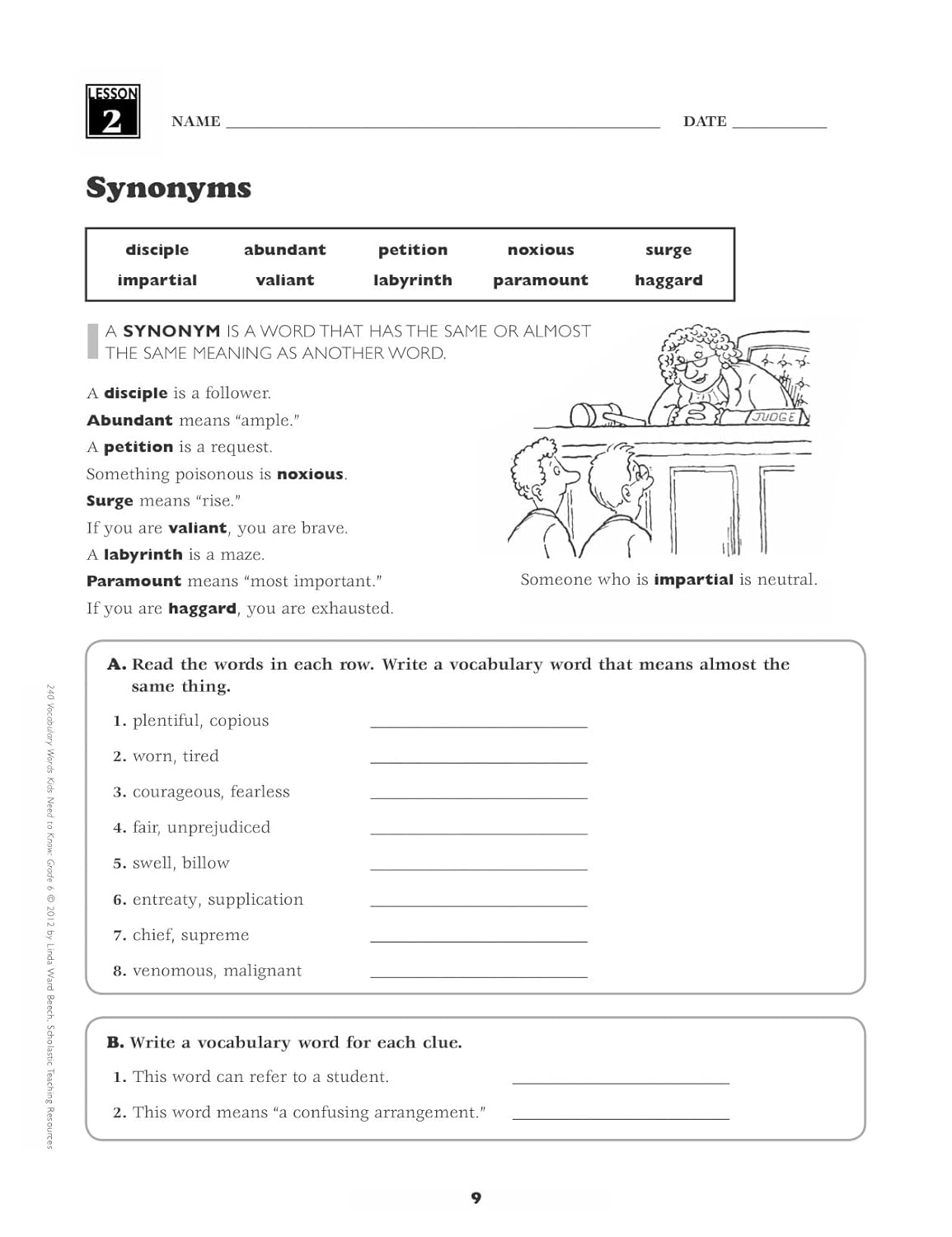 240 Vocabulary Words Kids Need to Know: Grade 6: 24 Ready-To-Reproduce Packets Inside!