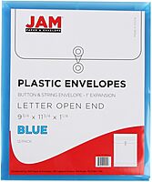 JAM PAPER Open-End Plastic Envelopes, Button & String