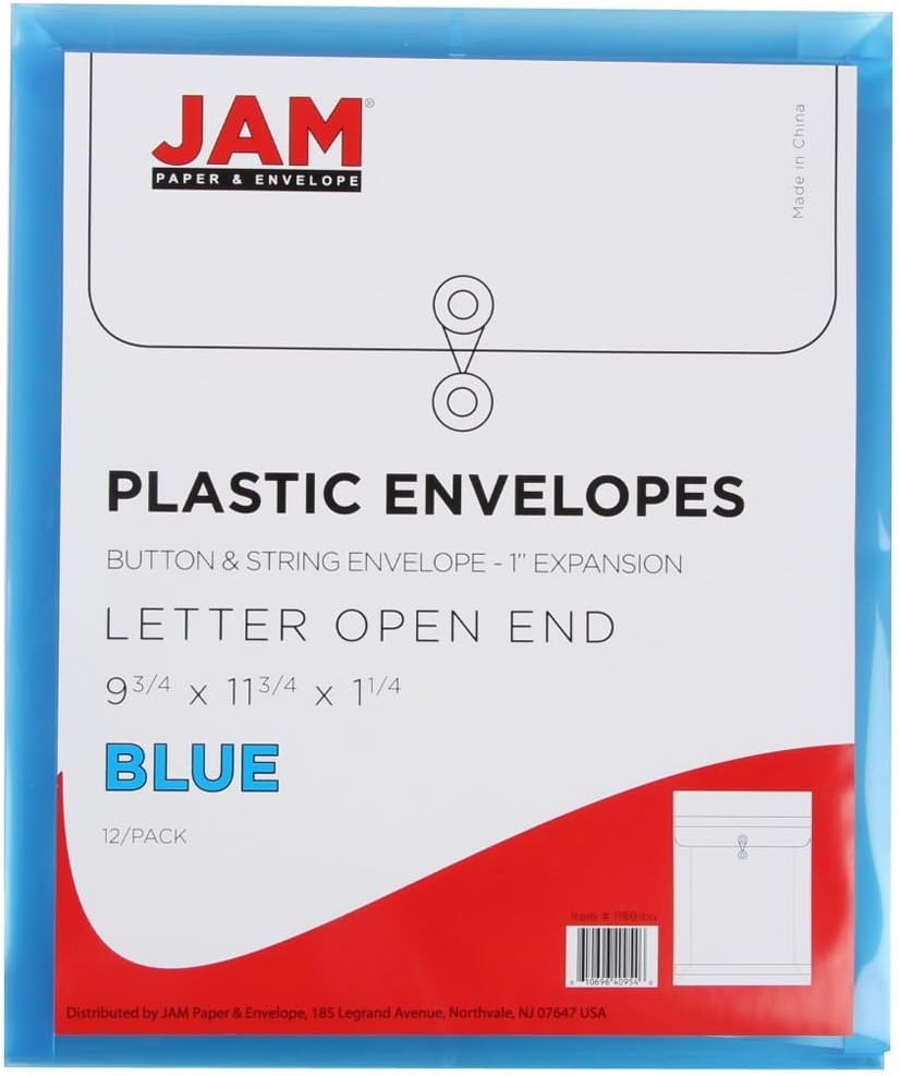 JAM PAPER Open-End Plastic Envelopes, Button & String