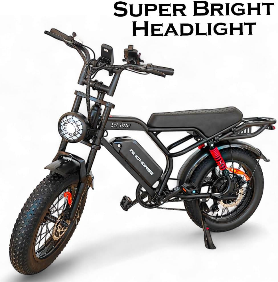 WINDHORSE V8 PRO Electric Bike – 750W Gear Hub Motor, 48V 16.6AH Battery, 50KM/H Speed, 45KM Range, 20" Fat Tires, Dual Suspension, Shimano 7-Speed, Carbon Alloy Frame, Dual Disc Brakes WINDHORSE V8 PRO Electric Bike – 750W Gear Hub Motor, 48V 16.6AH Battery, 50KM/H Speed, 45KM Range, 20" Fat Tires, Dual Suspension, Shimano 7-Speed, Carbon Alloy Frame, Dual Disc Brakes