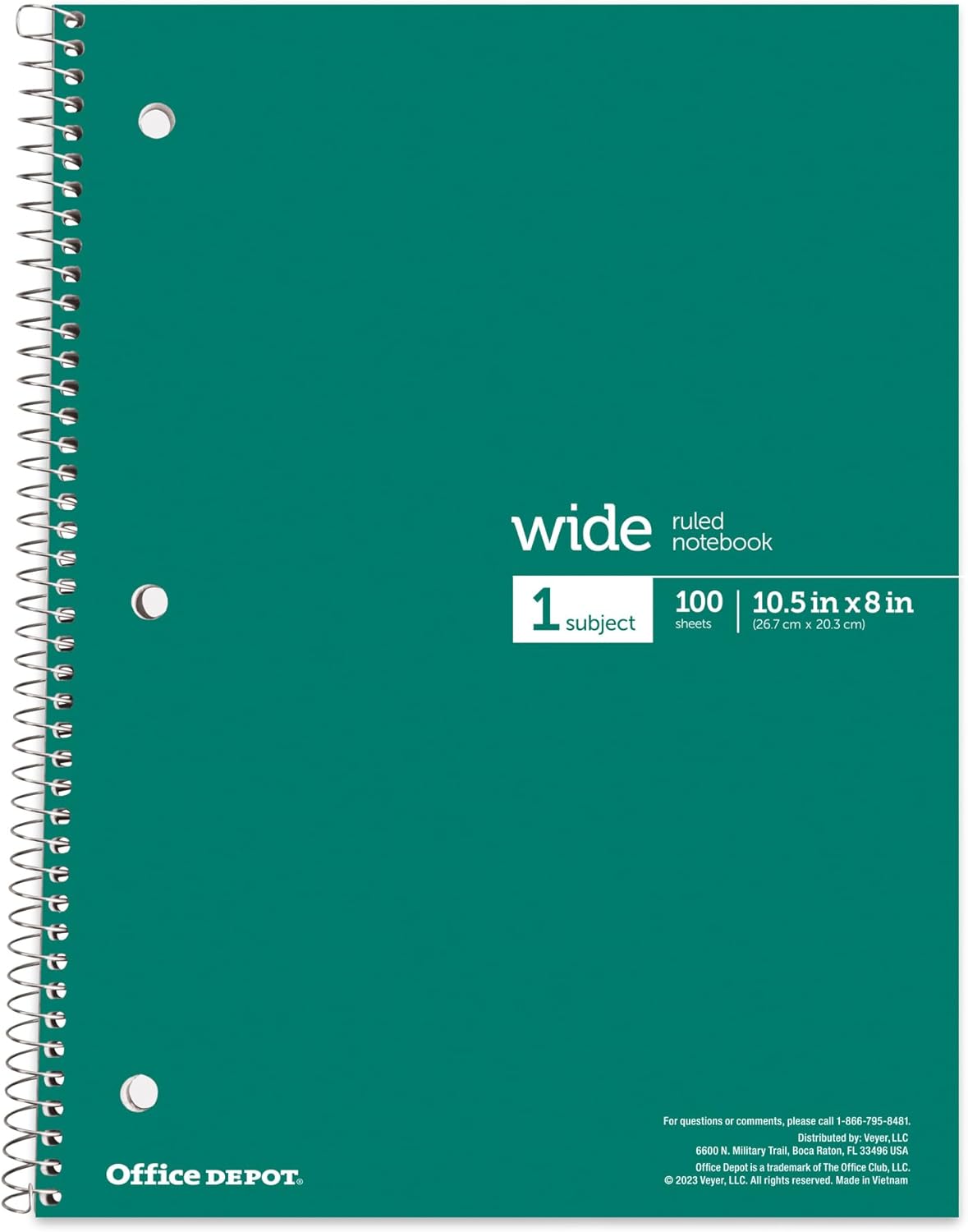 Office Depot® Wirebound Notebooks, 8" x 10-1/2", 1 Subject, Wide Ruled, 100 Sheets, Assorted Colors, Pack Of 6 Notebooks
