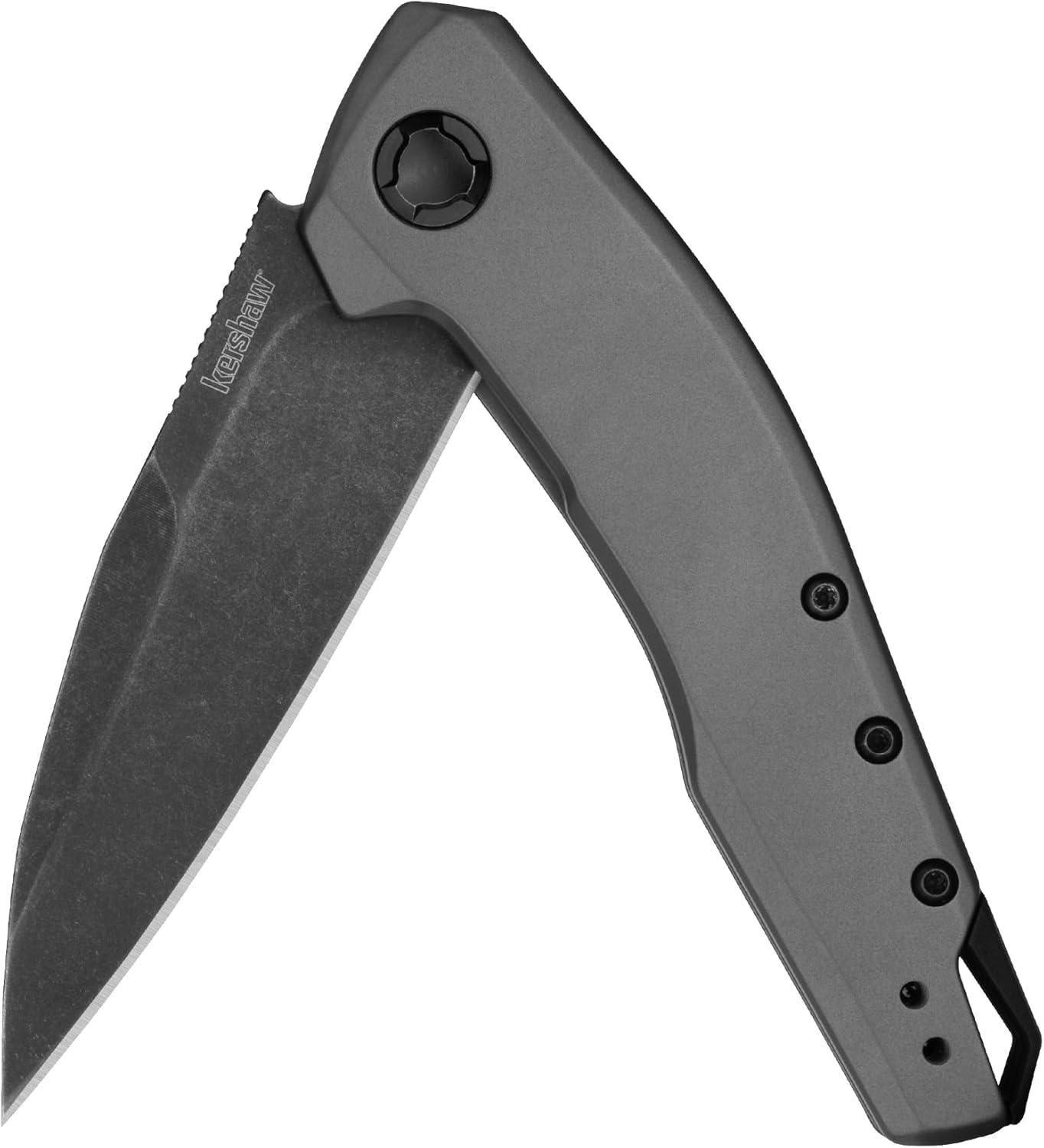 Kershaw Sanctum Pocket Knife, Curved Grey PVD Stainless Steel Handle, 3 inch 8Cr13Mov Blackwash Blade, Pocketclip
