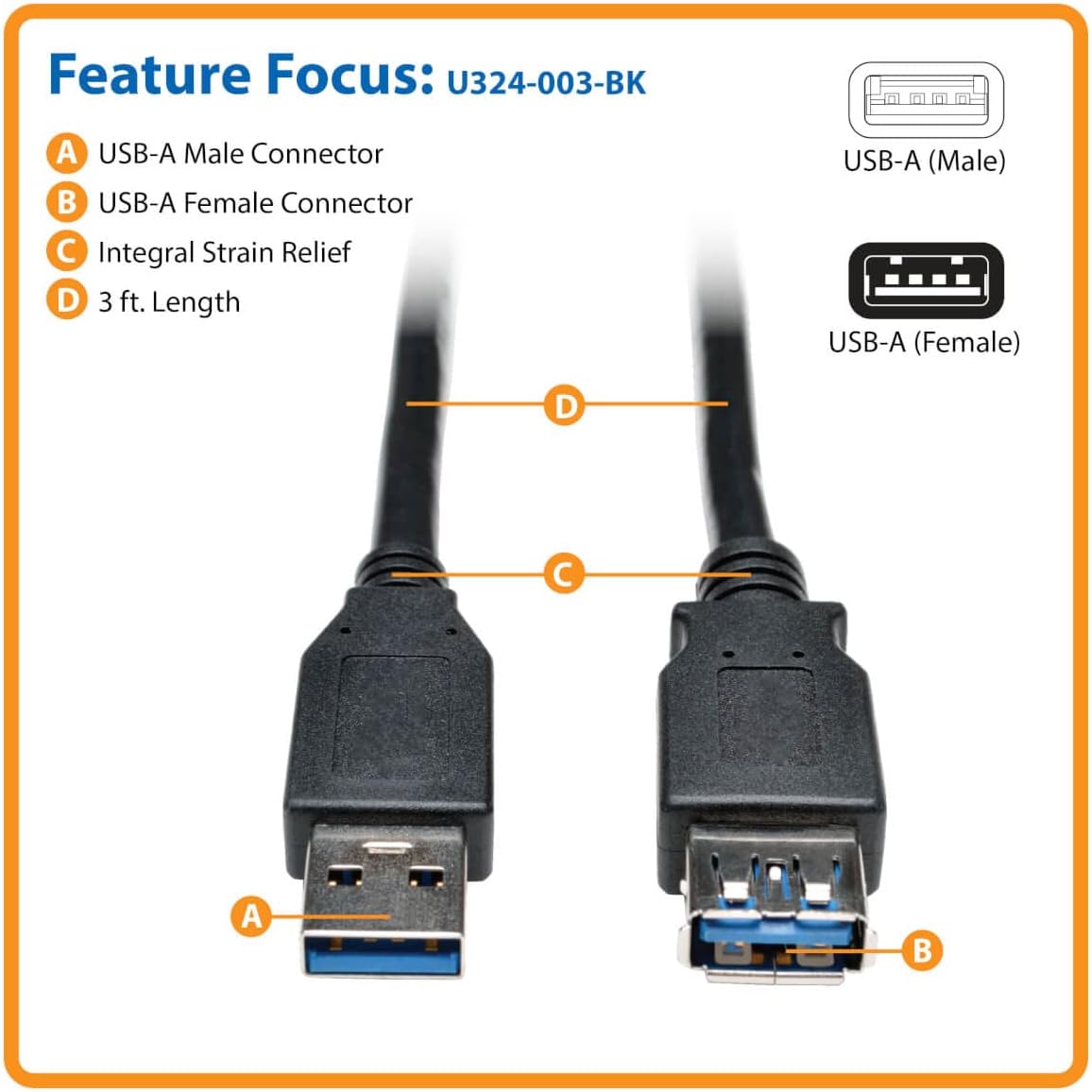 Tripp Lite USB 3.0 SuperSpeed Extension Cable - USB-A to USB-A, M/F, Black