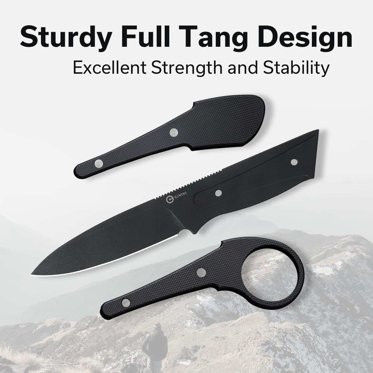 CIVIVI Varius Fixed Blade Knife with a Kydex Sheath, a Finger Ring and Conventional Handle
