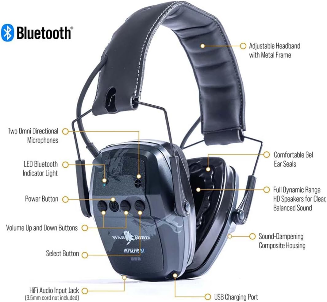 Intrepid Ear Protection - Variable Amplification - NRR 23dB Noise Reduction Headphones- Ideal for Shooting Sports Bluetooth