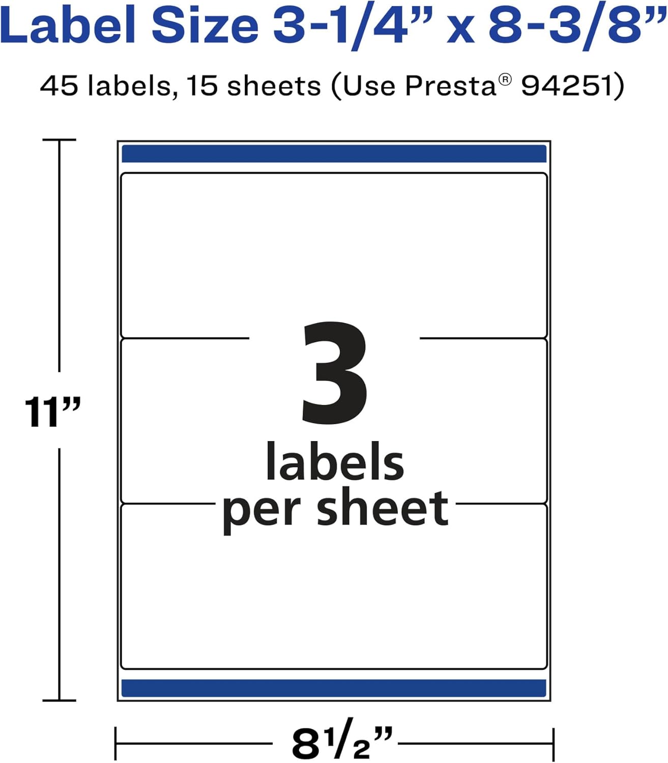 AVERY Matte White Removable Rectangle Labels, Sure Feed Technology, 3-1/4" x 8-3/8"