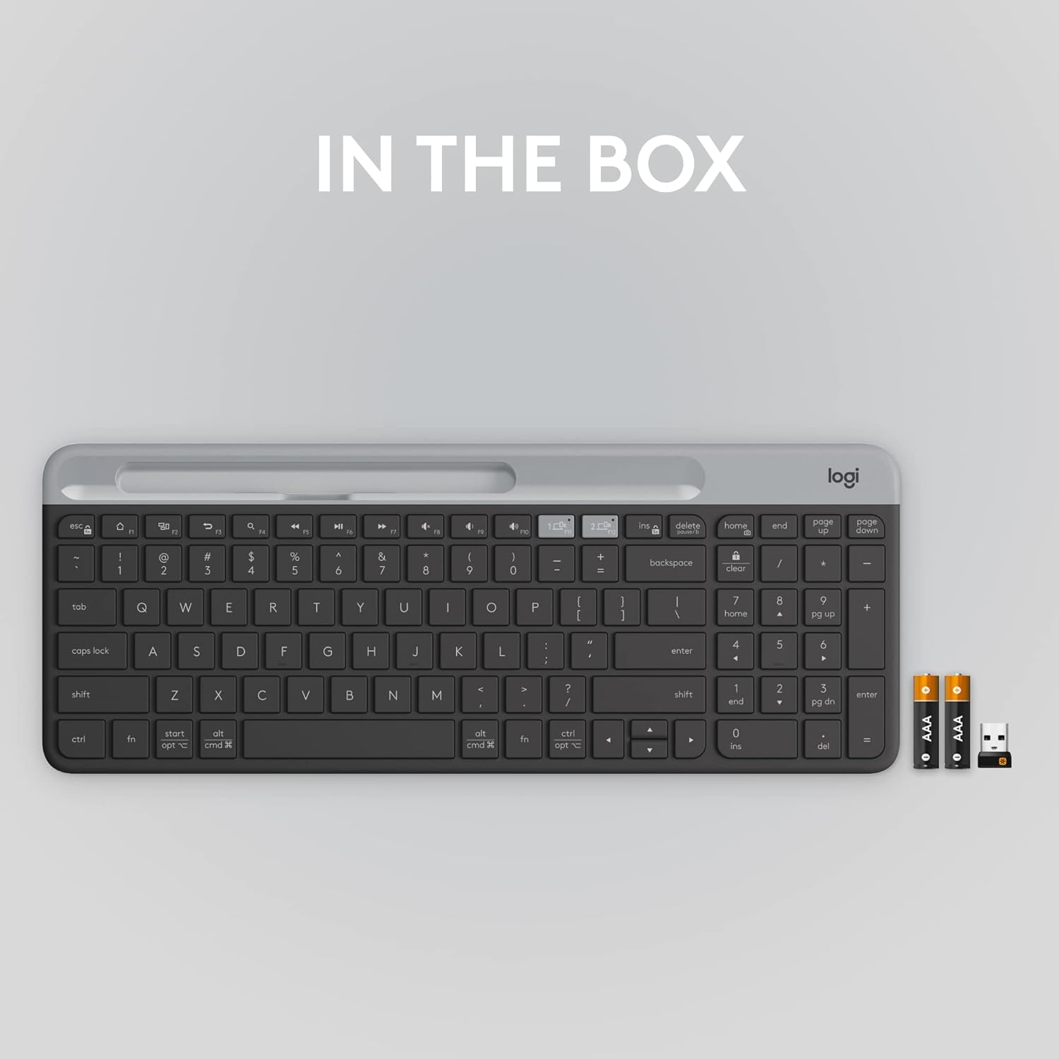 Logitech K585 Multi-Device Slim Wireless Keyboard, Built-in Cradle for Device; for Laptop, Tablet, Desktop, Smartphone