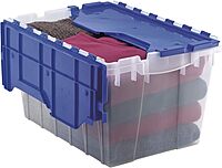 Akro-Mils KeepBox 12 Gallon Storage Container, Nesting and Stackable Plastic Tote with Attached Lid, Clear/Blue
