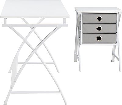 OSP Home Furnishings Olympic Utility Home Office Desk with Nesting 3-Drawer Storage Stand