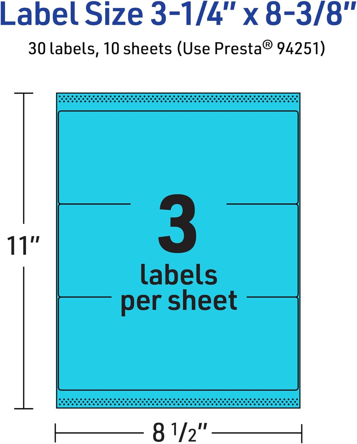 Avery Printable Rectangle Labels, Sure Feed Technology, 3-1/4" x 8-3/8", Bright Blue Labels, Laser/Inkjet Printable
