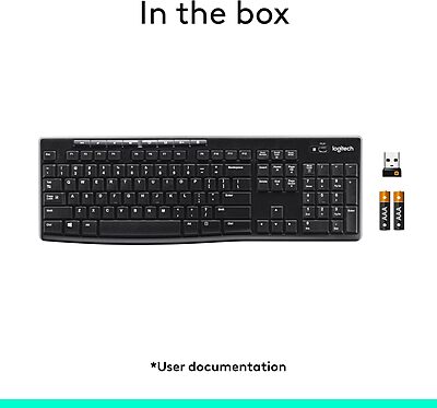 Logitech K270 Wireless Keyboard for Windows, 2.4 GHz Wireless, Full-Size, Number Pad, 8 Multimedia Keys, 2-Year Battery Life, Compatible with PC, Laptop, Black Black 1 Pack Keyboard
