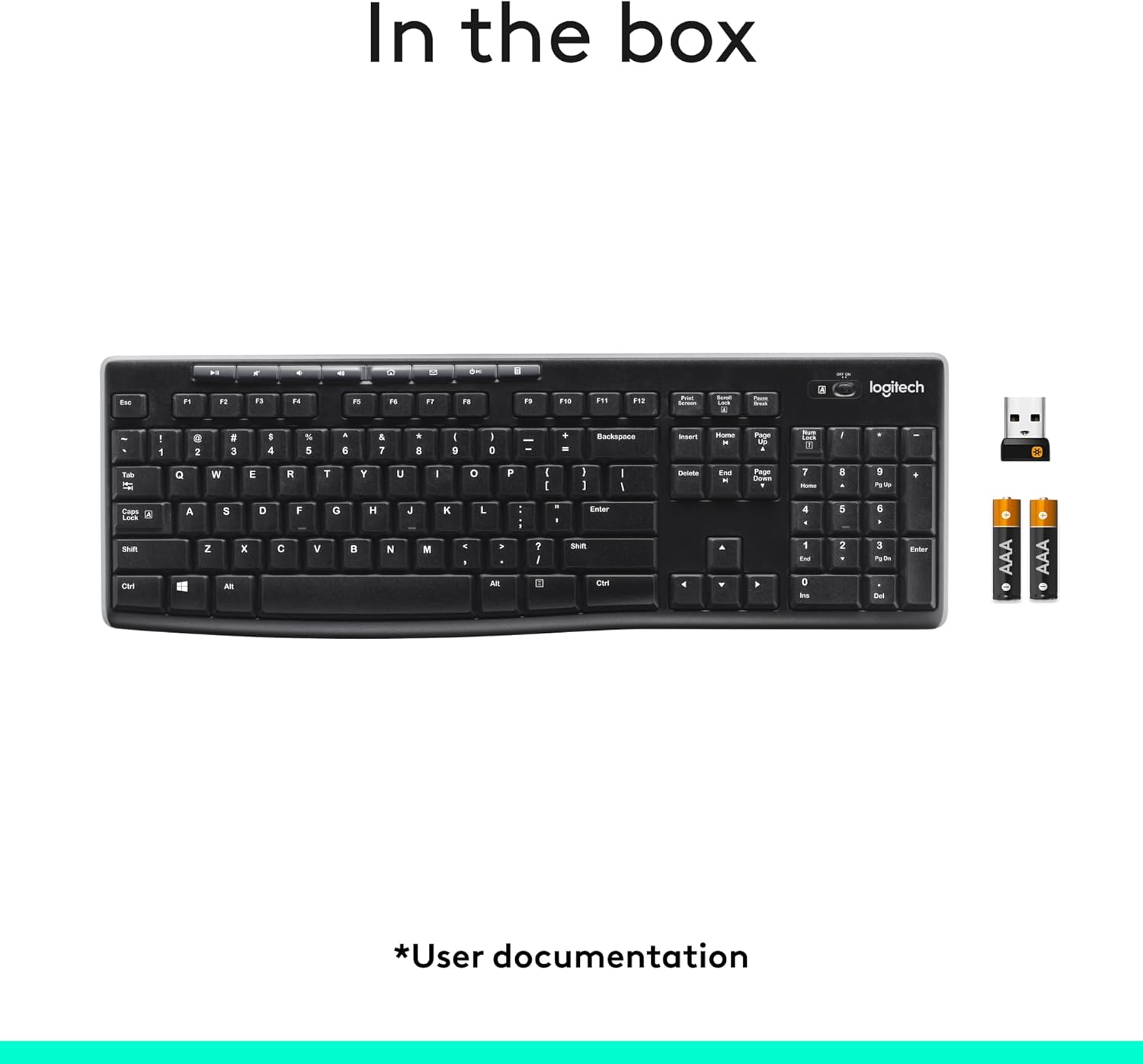 Logitech K270 Wireless Keyboard for Windows, 2.4 GHz Wireless, Full-Size, Number Pad, 8 Multimedia Keys, 2-Year Battery Life