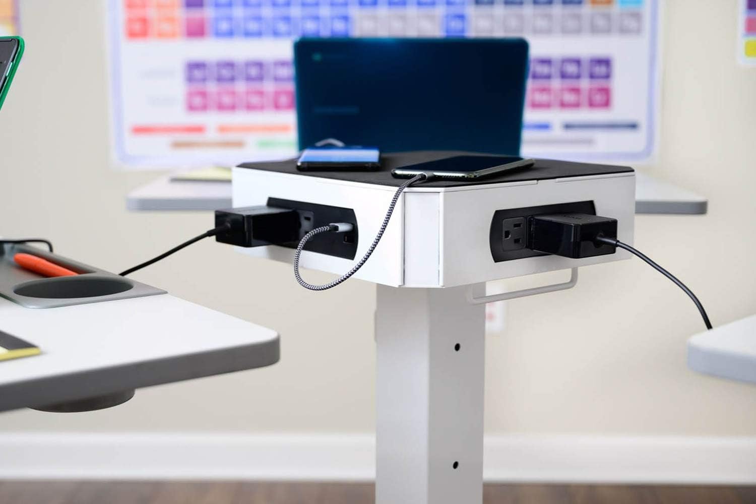 Luxor LuxPower Mobile AC and USB Charging Tower with 8 USB Charging Ports, 8 AC Outlets - White, 14" W x 14" D x 40" H