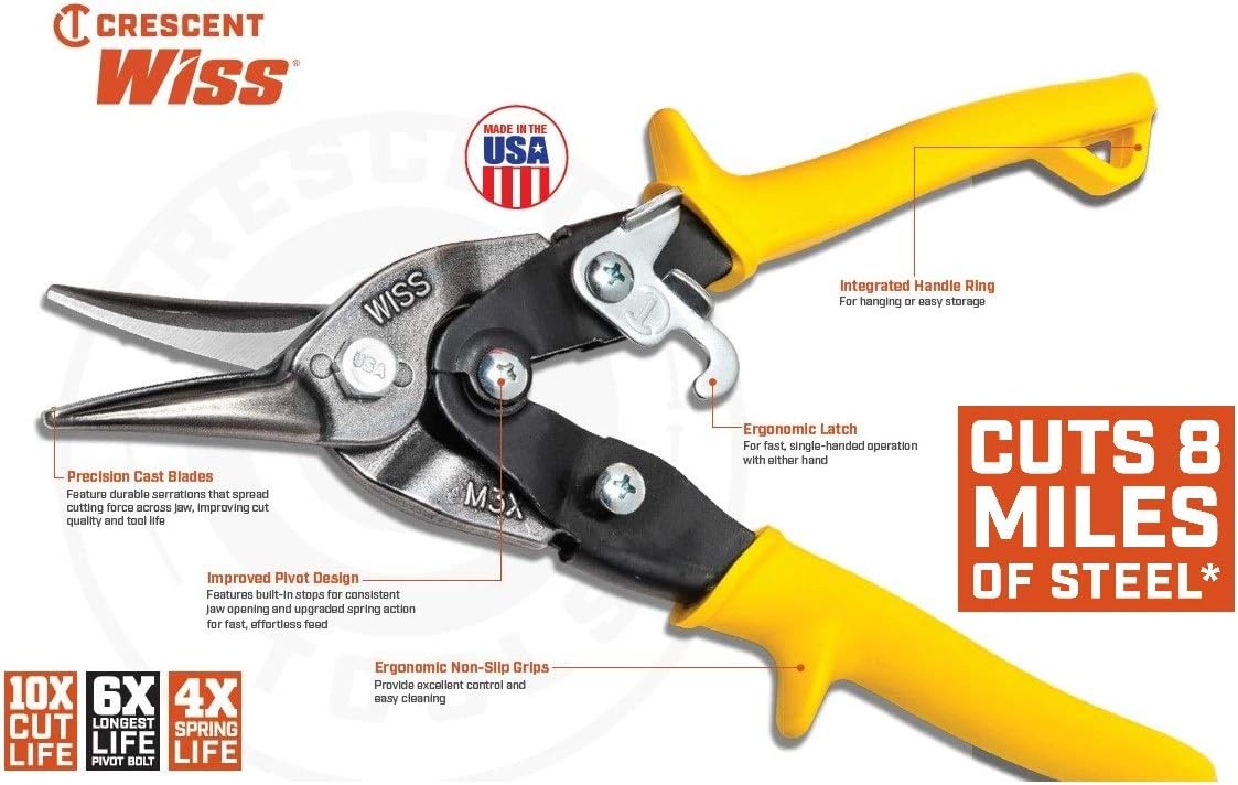 Crescent Wiss 9-3/4" MetalMaster Compound Action Straight and Left Aviation Snips - M1R 1 Count (Pack of 1)