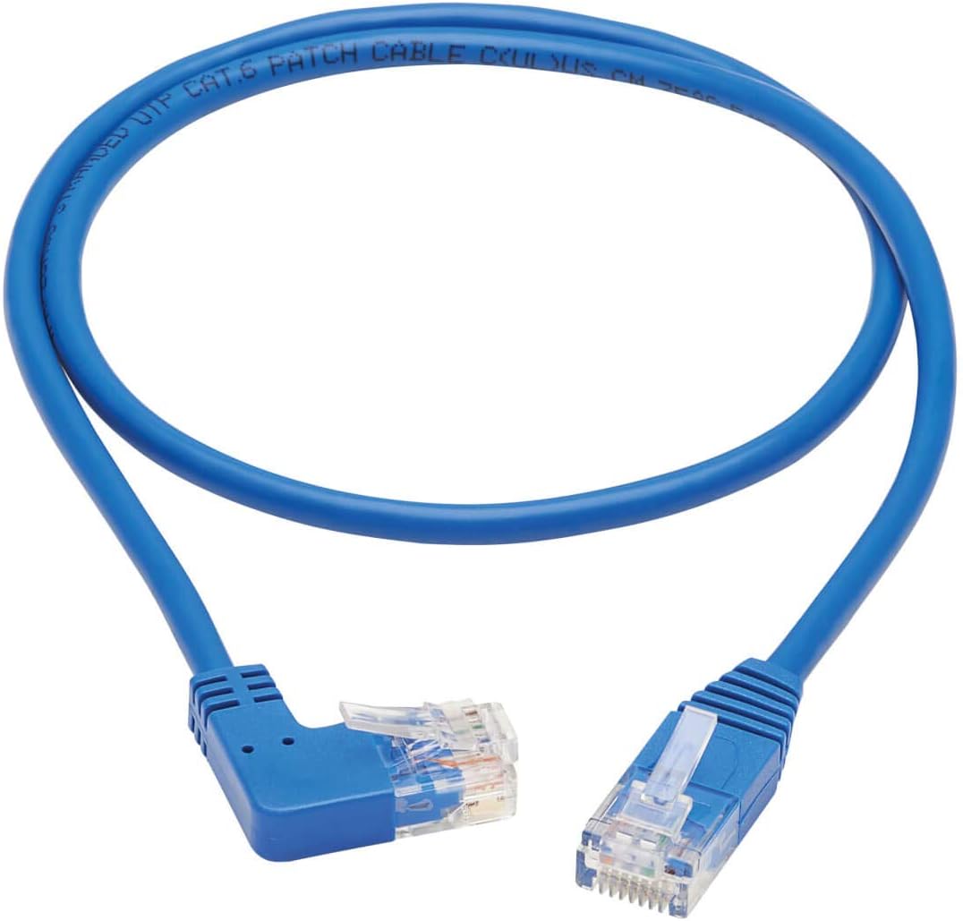 Tripp Lite Right Angle Cat6 Ethernet Cable, Gigabit Molded Slim UTP Network Patch Cable, Blue, 3 ft. (N204-S03-BL-RA)