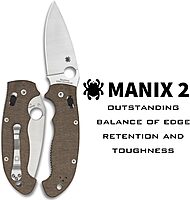 Spyderco Manix 2 XL Brown Canvas Micarta CPM Cru-Wear Folding Pocket Knife and Micarta Handle - PlainEdge - C95MPCW2