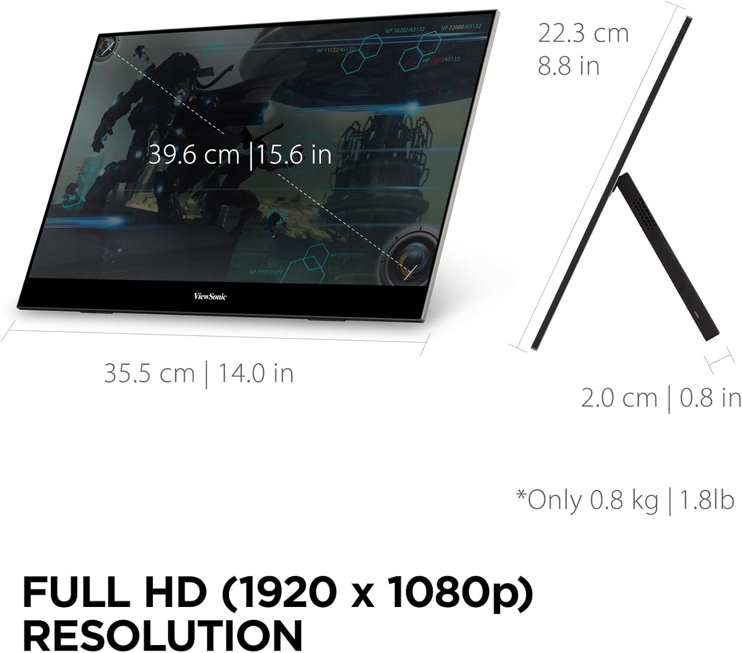 ViewSonic VX1655 15.6 inch Portable Monitor USB-C Mini-HDMI