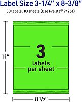 AVERY Printable Rectangle Labels, Sure Feed Technology, 3-1/4" x 8-3/8", Neon Green, Laser/Inkjet Printable