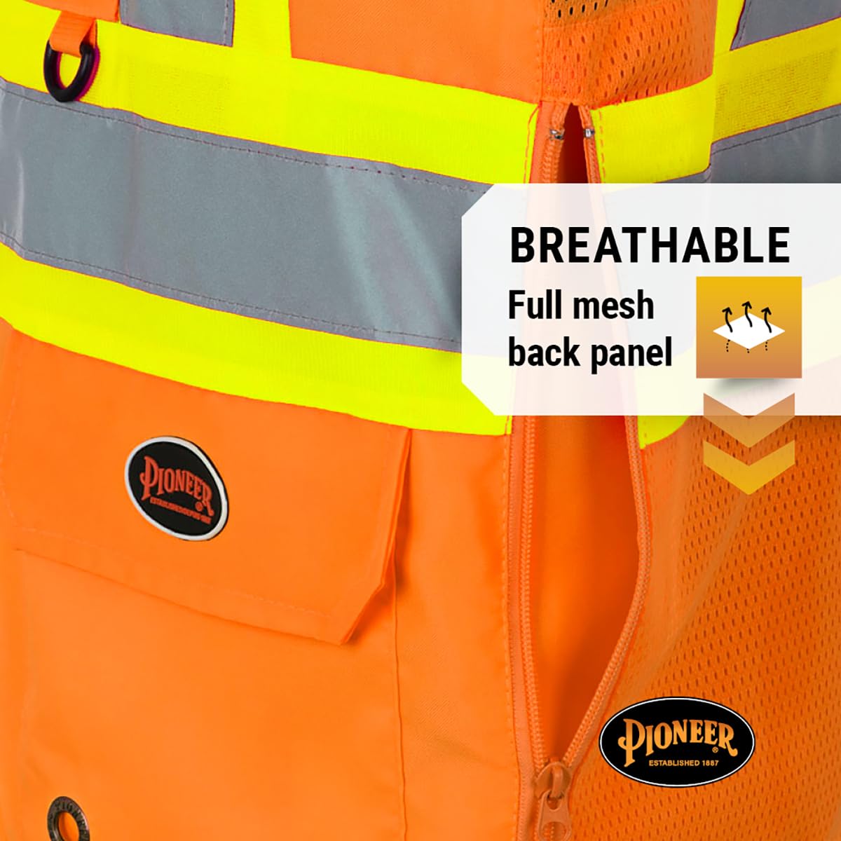 Pioneer Safety Vest for Men – Hi Vis Reflective, Mesh Back, 12 Pockets, Zipper for Surveyor Work