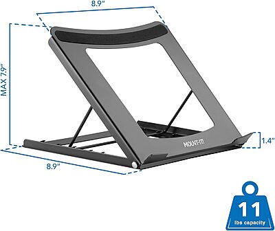 Laptop Stand for Desk Adjustable Height - Black Solid Steel Laptop Riser | 5 Adjustable Heights | Properly Positions Head
