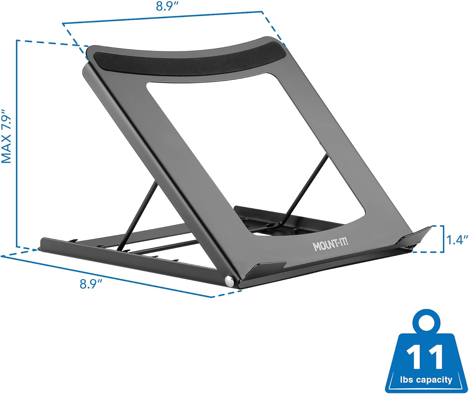 Laptop Stand for Desk Adjustable Height - Black Solid Steel Laptop Riser | 5 Adjustable Heights | Properly Positions Head