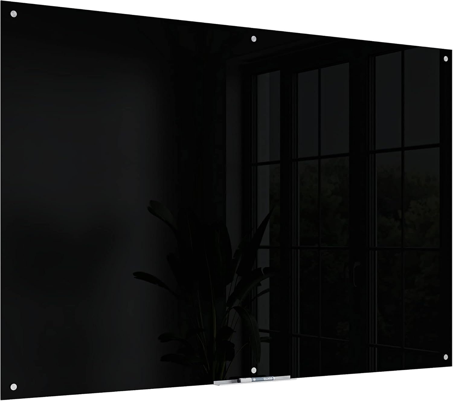 U Brands Non-Magnetic Glass Dry-Erase Board, 72in X 48in, Black Surface, Frameless, Actual Size 70in X 47in (173U00-01)