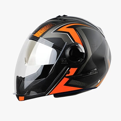 STEELBIRD SBA-2 ISS REED GLOSSY BLACK ORANGE D/V (SILVER) (L)