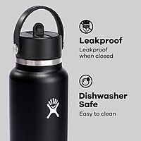 Hydro Flask Water Bottle - Insulated Stainless Steel - Wide Straw Lid, Non Spill, Leakproof in 40 Oz Black