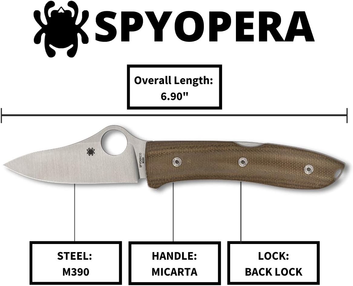 Spyderco SpyOpera Knife with 2.90" M390 Stainless Steel Blade and Brown Canvas Micarta Handle - PlainEdge - C255CMP